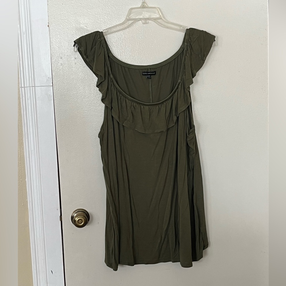 Lane Bryant Olive Ruffle Blouse